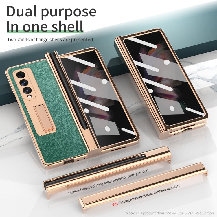 For Samsung Galaxy Z Fold3 5G Electroplated Hinge Pen Slot Lychee Phone Case(Green) - Galaxy Phone Cases by buy2fix | Online Shopping UK | buy2fix