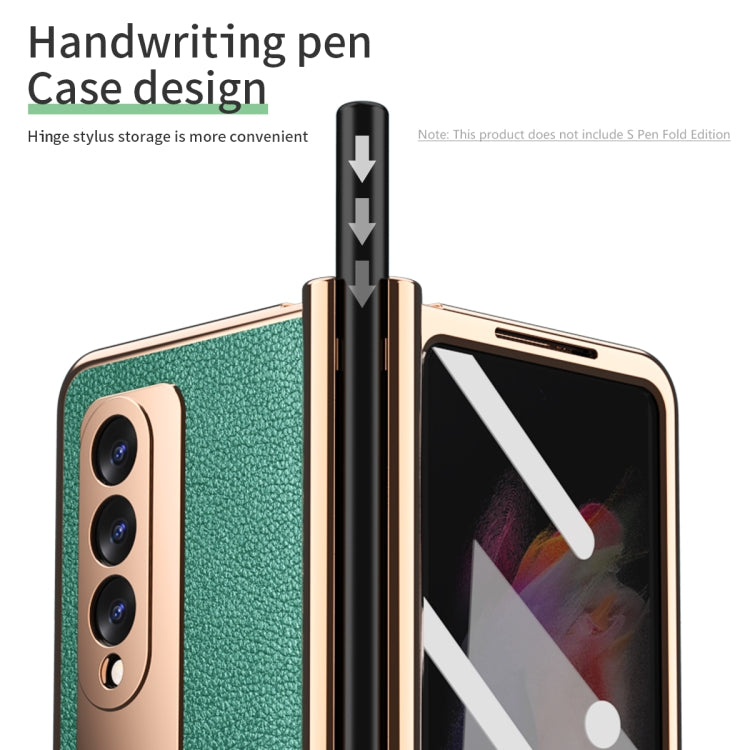 For Samsung Galaxy Z Fold3 5G Electroplated Hinge Pen Slot Lychee Phone Case(Green) - Galaxy Phone Cases by buy2fix | Online Shopping UK | buy2fix
