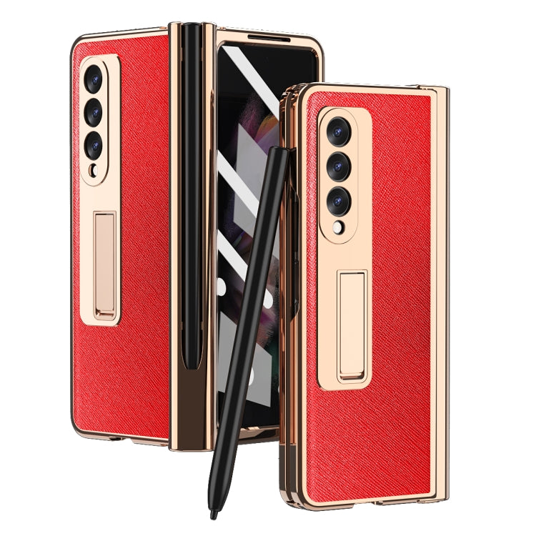 For Samsung Galaxy Z Fold3 5G Electroplated Hinge Pen Slot Cross Phone Case(Red) - Galaxy Phone Cases by buy2fix | Online Shopping UK | buy2fix