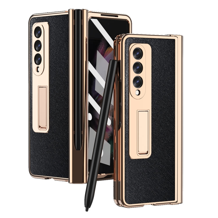 For Samsung Galaxy Z Fold3 5G Electroplated Hinge Pen Slot Cross Phone Case(Black) - Galaxy Phone Cases by buy2fix | Online Shopping UK | buy2fix