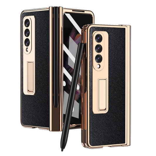 For Samsung Galaxy Z Fold3 5G Electroplated Hinge Pen Slot Cross Phone Case(Black) - Galaxy Phone Cases by buy2fix | Online Shopping UK | buy2fix