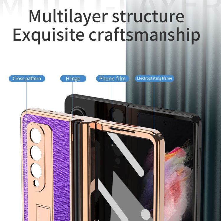 For Samsung Galaxy Z Fold3 5G Electroplated Hinge Pen Slot Cross Phone Case(Yellow) - Galaxy Phone Cases by buy2fix | Online Shopping UK | buy2fix