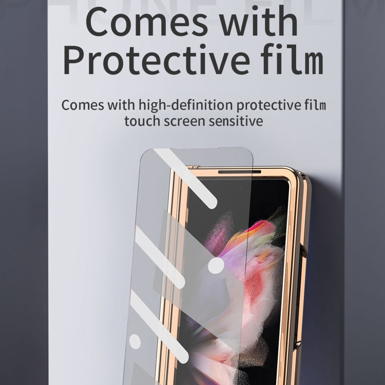 For Samsung Galaxy Z Fold3 5G Electroplated Hinge Pen Slot Cross Phone Case(White) - Galaxy Phone Cases by buy2fix | Online Shopping UK | buy2fix