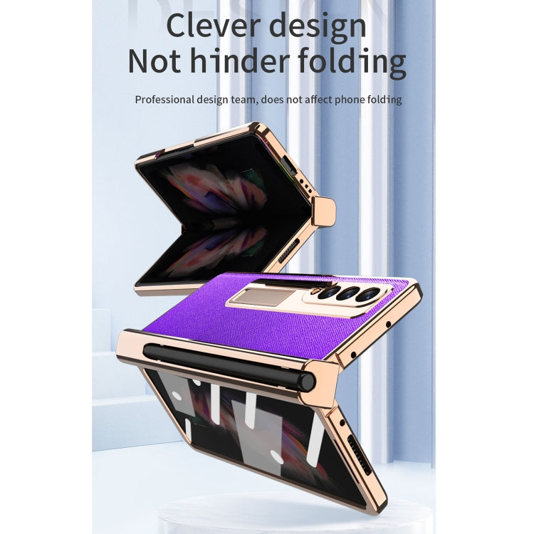 For Samsung Galaxy Z Fold3 5G Electroplated Hinge Pen Slot Cross Phone Case(Yellow) - Galaxy Phone Cases by buy2fix | Online Shopping UK | buy2fix
