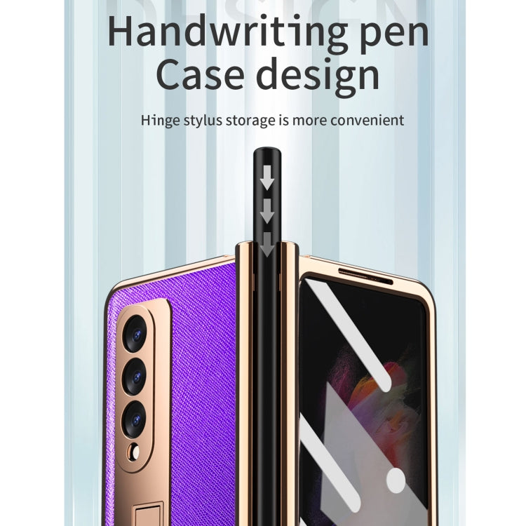 For Samsung Galaxy Z Fold3 5G Electroplated Hinge Pen Slot Cross Phone Case(Yellow) - Galaxy Phone Cases by buy2fix | Online Shopping UK | buy2fix