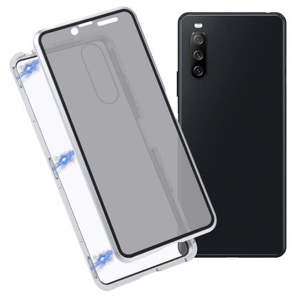 For Sony Xperia 10 III Anti-peeping Magnetic Double-sided Tempered Glass Phone Case(Silver) - Sony Cases by buy2fix | Online Shopping UK | buy2fix