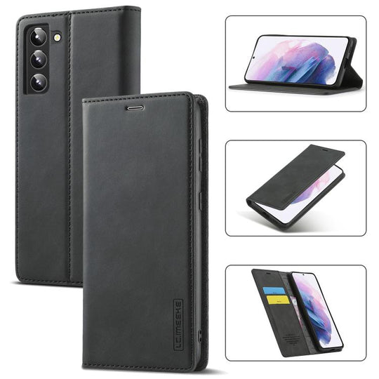 For Samsung Galaxy S22+ 5G LC.IMEEKE Soft PU + TPU Magnetic Skin-friendly Feeling Leather Phone Case(Black)