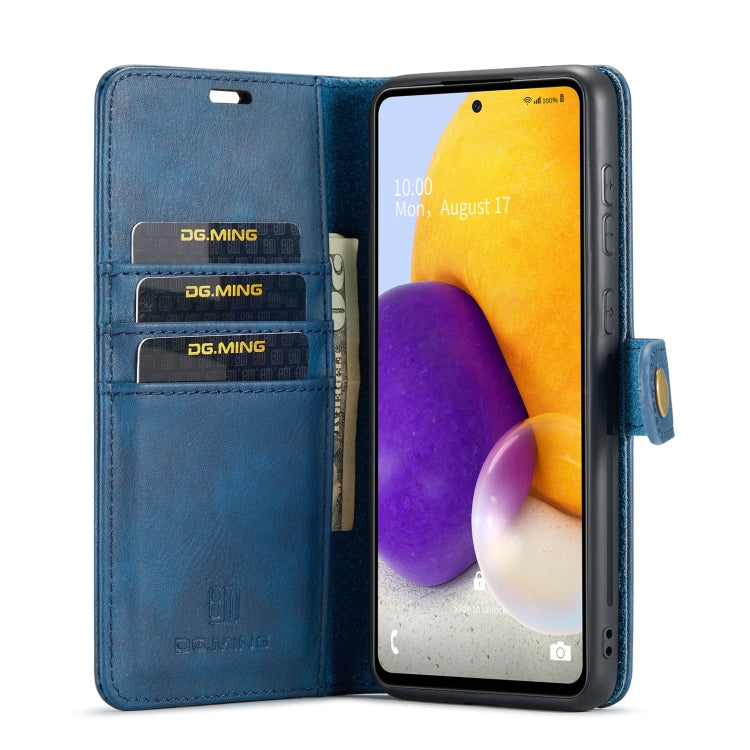 For Samsung Galaxy A73 5G DG.MING Crazy Horse Texture Detachable Magnetic Leather Phone Case(Blue) by DG.MING