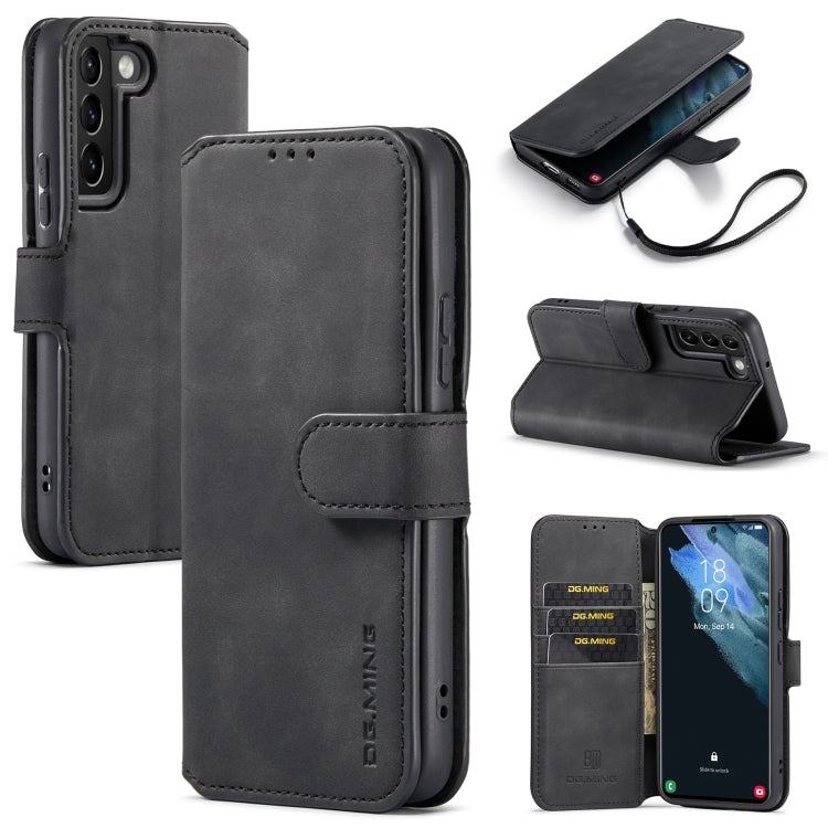 For Samsung Galaxy S22+ DG.MING Retro Oil Side Horizontal Flip Leather Case with Holder & Card Slots & Wallet(Black) - Galaxy S22+ 5G Cases by DG.MING | Online Shopping UK | buy2fix