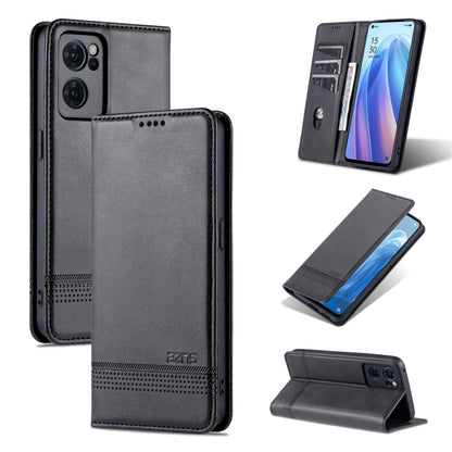 For OPPO Reno7 AZNS Magnetic Calf Texture Horizontal Flip Leather Phone Case(Black) - Huawei Cases by AZNS | Online Shopping UK | buy2fix