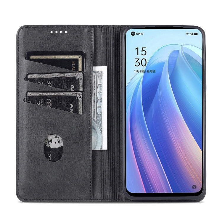 For OPPO Reno7 AZNS Magnetic Calf Texture Horizontal Flip Leather Phone Case(Black) - Huawei Cases by AZNS | Online Shopping UK | buy2fix