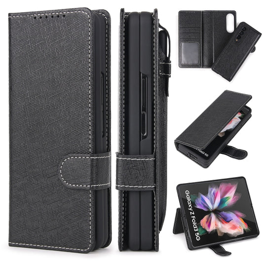 For Samsung Galaxy Z Fold3 5G 2 in 1 Split Folding Leather Phone Case(Cross Pattern Black) - Galaxy Phone Cases by buy2fix | Online Shopping UK | buy2fix
