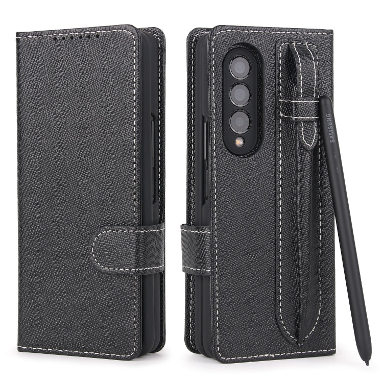 For Samsung Galaxy Z Fold3 5G 2 in 1 Split Folding Leather Phone Case(Cross Pattern Black) - Galaxy Phone Cases by buy2fix | Online Shopping UK | buy2fix