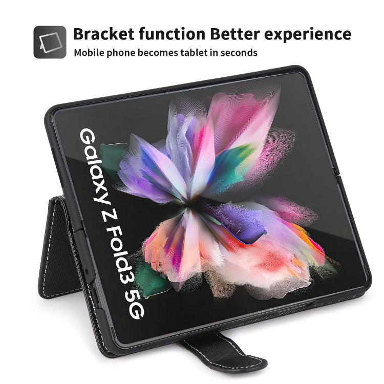 For Samsung Galaxy Z Fold3 5G 2 in 1 Split Folding Leather Phone Case(Cross Pattern Black) - Galaxy Phone Cases by buy2fix | Online Shopping UK | buy2fix
