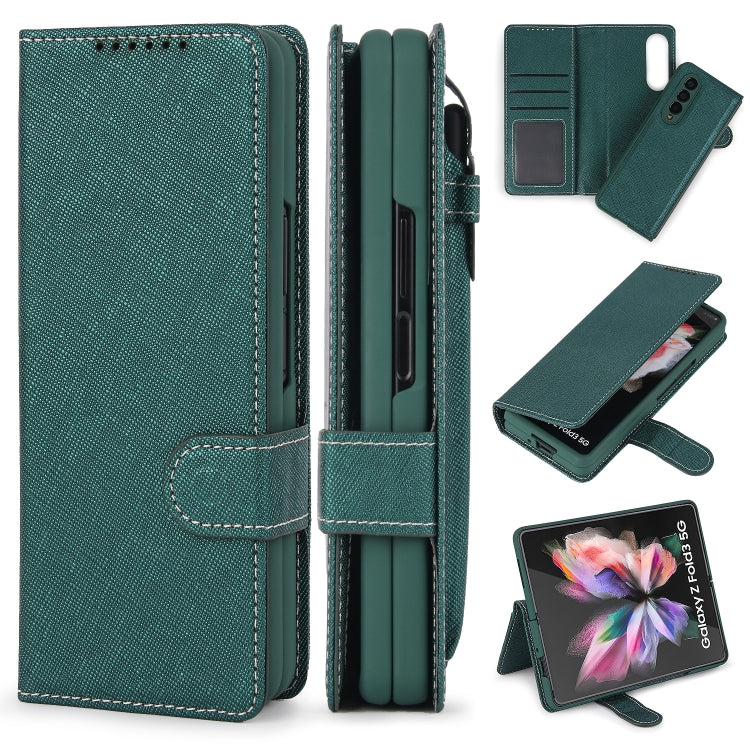 For Samsung Galaxy Z Fold3 5G 2 in 1 Split Folding Leather Phone Case(Cross Pattern Green) - Galaxy Phone Cases by buy2fix | Online Shopping UK | buy2fix