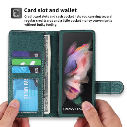 For Samsung Galaxy Z Fold3 5G 2 in 1 Split Folding Leather Phone Case(Cross Pattern Green) - Galaxy Phone Cases by buy2fix | Online Shopping UK | buy2fix