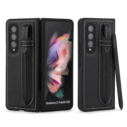 For Samsung Galaxy Z Fold3 5G Top Layer Leather Back Cover Folding Leather Phone Case(Black) - Galaxy Phone Cases by buy2fix | Online Shopping UK | buy2fix