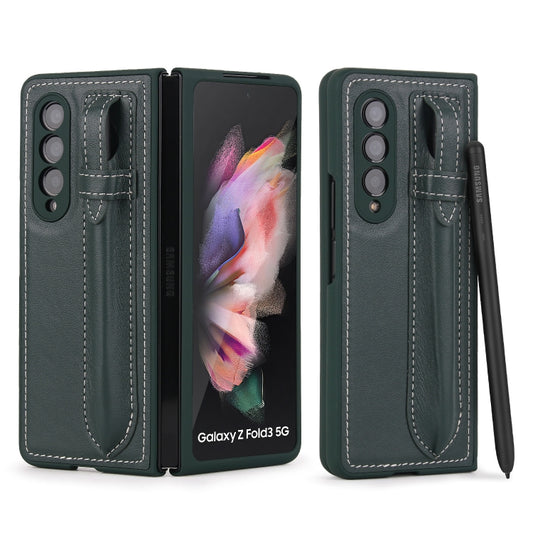 For Samsung Galaxy Z Fold3 5G Top Layer Leather Back Cover Folding Leather Phone Case(Blackish Green) - Galaxy Phone Cases by buy2fix | Online Shopping UK | buy2fix