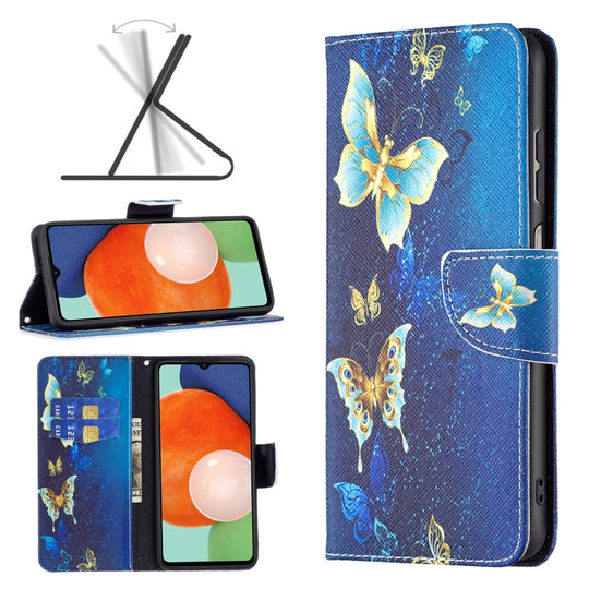 For Samsung Galaxy A13 4G Colored Drawing Leather Phone Case(Gold Butterfly)