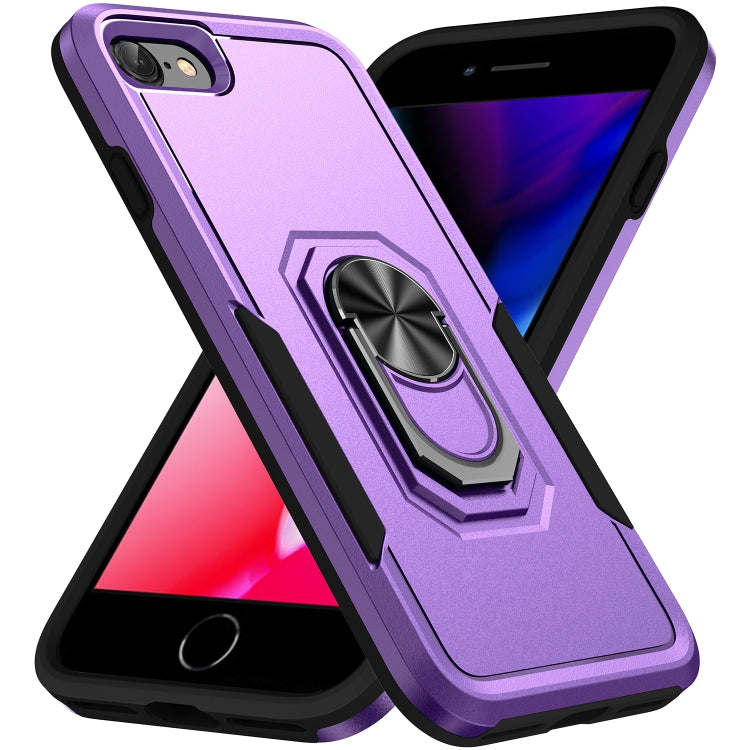 For iPhone SE 2022 / SE 2020 / 8 / 7 Pioneer Armor Heavy Duty PC + TPU Holder Phone Case(Purple Black) by buy2fix