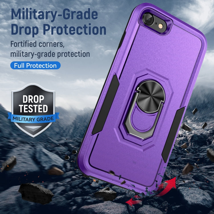 For iPhone SE 2022 / SE 2020 / 8 / 7 Pioneer Armor Heavy Duty PC + TPU Holder Phone Case(Purple Black) by buy2fix