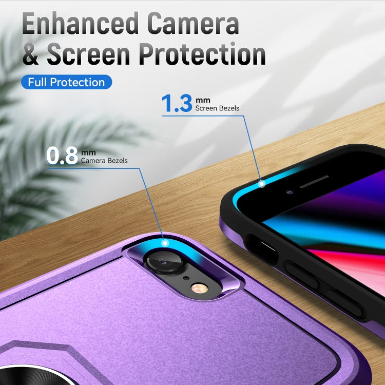 For iPhone SE 2022 / SE 2020 / 8 / 7 Pioneer Armor Heavy Duty PC + TPU Holder Phone Case(Purple Black) by buy2fix
