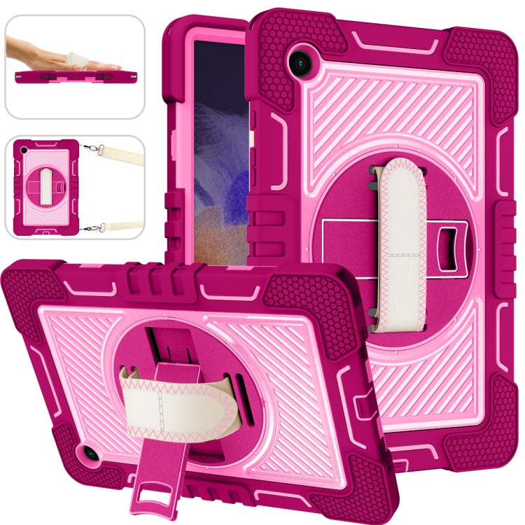 For Samsung Galaxy Tab A8 10.5 2021 360 Degree Rotation Contrast Color Silicone + PC Tablet Case(Rose Red+Pink) - Other Galaxy Tab PC by buy2fix | Online Shopping UK | buy2fix
