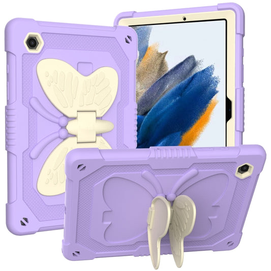 For Samsung Galaxy Tab A8 10.5 2021 Beige PC + Silicone Holder Tablet Case(Beige+Raro Purple) - Other Galaxy Tab PC by buy2fix | Online Shopping UK | buy2fix