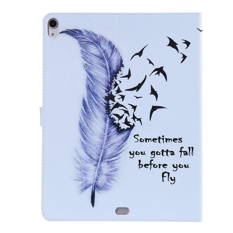 for iPad Pro 12.9 (2018) Colored Drawing Pattern Horizontal Flip PU Leather Case with Holder & Card Slots & Wallet (Feather) - iPad Pro 12.9 (2018) Cases by buy2fix | Online Shopping UK | buy2fix
