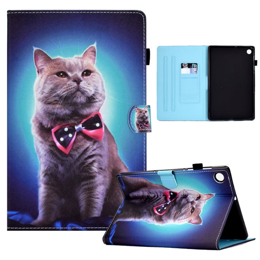 For Samsung Galaxy Tab A8 Sewing Pen Slot Leather Tablet Case(Bow Tie Cat) by buy2fix