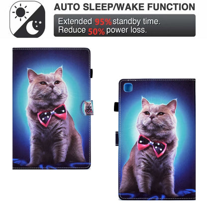 For Samsung Galaxy Tab A7 10.4 2020 T500 Sewing Pen Slot Leather Tablet Case(Bow Tie Cat) by buy2fix