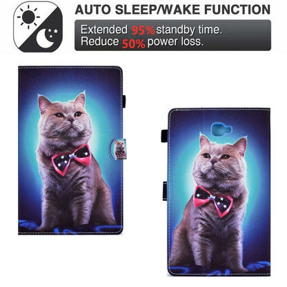 For Samsung Galaxy Tab A 10.1 2016 T580 Sewing Pen Slot Leather Tablet Case(Bow Tie Cat) by buy2fix