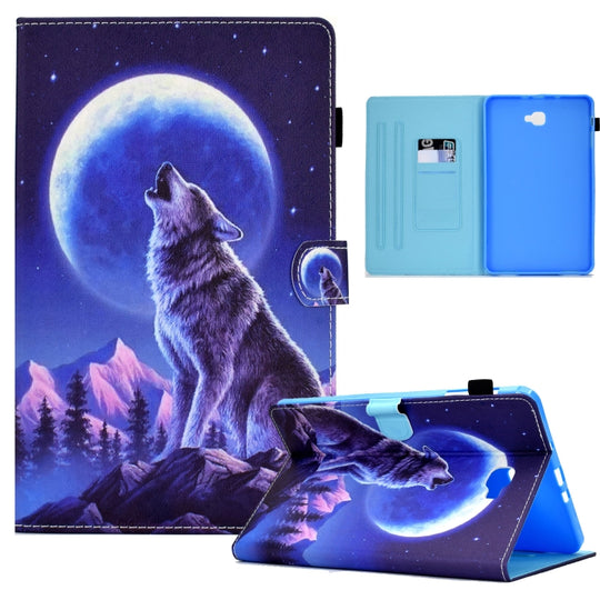 For Samsung Galaxy Tab A 10.1 2016 T580 Sewing Pen Slot Leather Tablet Case(Night Wolf)