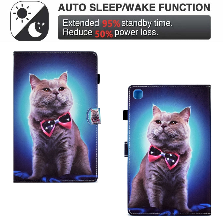 For Samsung Galaxy Tab S6 Lite T610 Sewing Pen Slot Leather Tablet Case(Bow Tie Cat) by buy2fix