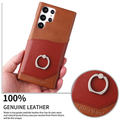 For Samsung Galaxy S22 Ultra 5G Fierre Shann Oil Wax Texture Genuine Leather Back Phone Case with 360 Degree Rotation Holder & Card Slot(Brown) - Galaxy S22 Ultra 5G Cases by FIERRE SHANN | Online Shopping UK | buy2fix