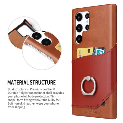 For Samsung Galaxy S22 Ultra 5G Fierre Shann Oil Wax Texture Genuine Leather Back Phone Case with 360 Degree Rotation Holder & Card Slot(Brown) - Galaxy S22 Ultra 5G Cases by FIERRE SHANN | Online Shopping UK | buy2fix