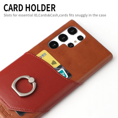 For Samsung Galaxy S22 Ultra 5G Fierre Shann Oil Wax Texture Genuine Leather Back Phone Case with 360 Degree Rotation Holder & Card Slot(Brown) - Galaxy S22 Ultra 5G Cases by FIERRE SHANN | Online Shopping UK | buy2fix