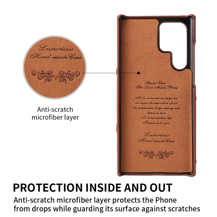 For Samsung Galaxy S22 Ultra 5G Fierre Shann Oil Wax Texture Genuine Leather Back Phone Case with 360 Degree Rotation Holder & Card Slot(Brown) - Galaxy S22 Ultra 5G Cases by FIERRE SHANN | Online Shopping UK | buy2fix