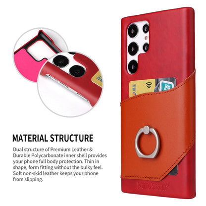 For Samsung Galaxy S22 Ultra 5G Fierre Shann Oil Wax Texture Genuine Leather Back Phone Case with 360 Degree Rotation Holder & Card Slot(Red) - Galaxy S22 Ultra 5G Cases by FIERRE SHANN | Online Shopping UK | buy2fix
