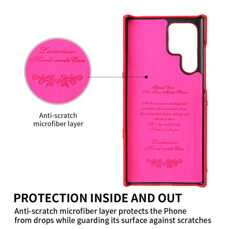 For Samsung Galaxy S22 Ultra 5G Fierre Shann Oil Wax Texture Genuine Leather Back Phone Case with 360 Degree Rotation Holder & Card Slot(Red) - Galaxy S22 Ultra 5G Cases by FIERRE SHANN | Online Shopping UK | buy2fix