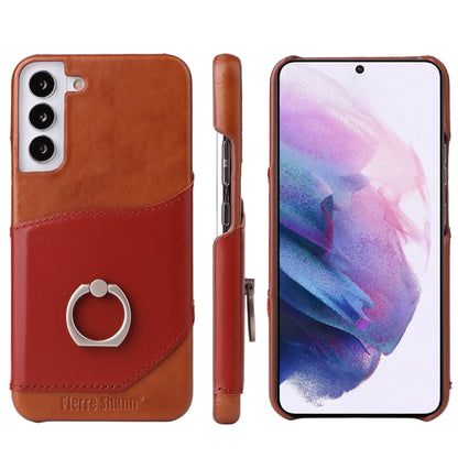 For Samsung Galaxy S22+ 5G Fierre Shann Oil Wax Texture Genuine Leather Back Phone Case with 360 Degree Rotation Holder & Card Slot(Brown) - Galaxy S22+ 5G Cases by FIERRE SHANN | Online Shopping UK | buy2fix