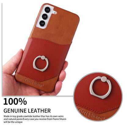 For Samsung Galaxy S22 5G Fierre Shann Oil Wax Texture Genuine Leather Back Phone Case with 360 Degree Rotation Holder & Card Slot(Brown) - Galaxy S22 5G Cases by FIERRE SHANN | Online Shopping UK | buy2fix