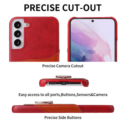 For Samsung Galaxy S22 5G Fierre Shann Oil Wax Texture Genuine Leather Back Phone Case with 360 Degree Rotation Holder & Card Slot(Red) - Galaxy S22 5G Cases by FIERRE SHANN | Online Shopping UK | buy2fix