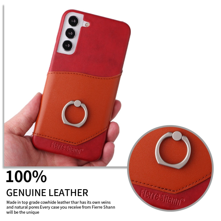 For Samsung Galaxy S22 5G Fierre Shann Oil Wax Texture Genuine Leather Back Phone Case with 360 Degree Rotation Holder & Card Slot(Red) - Galaxy S22 5G Cases by FIERRE SHANN | Online Shopping UK | buy2fix