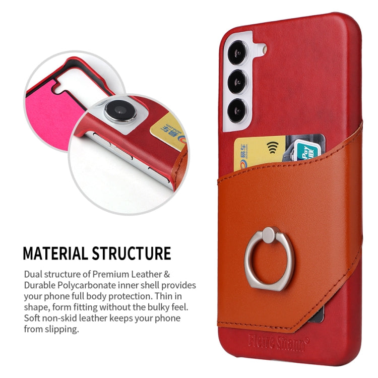 For Samsung Galaxy S22 5G Fierre Shann Oil Wax Texture Genuine Leather Back Phone Case with 360 Degree Rotation Holder & Card Slot(Red) - Galaxy S22 5G Cases by FIERRE SHANN | Online Shopping UK | buy2fix