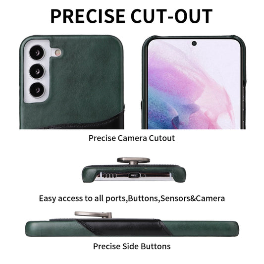 For Samsung Galaxy S22 5G Fierre Shann Oil Wax Texture Genuine Leather Back Phone Case with 360 Degree Rotation Holder & Card Slot(Black) - Galaxy S22 5G Cases by FIERRE SHANN | Online Shopping UK | buy2fix