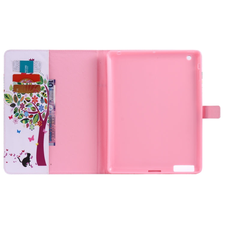 Colored Drawing Pattern Horizontal Flip PU Leather Case with Holder & Card Slots & Wallet & Sleep / Wake-up Function(Cat and Tree) - iPad 4 & 3 & 2 Cases by buy2fix | Online Shopping UK | buy2fix