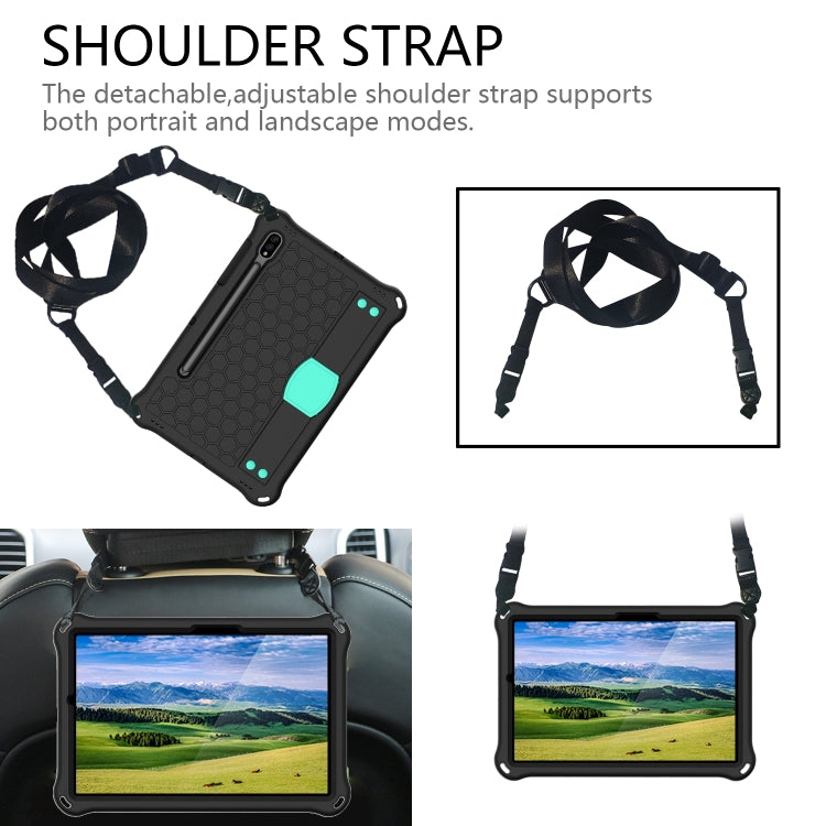 For Samsung Galaxy Tab S8 / Tab S7 Honeycomb Design EVA + PC Tablet Case with Strap(Black+Mint Green) by buy2fix