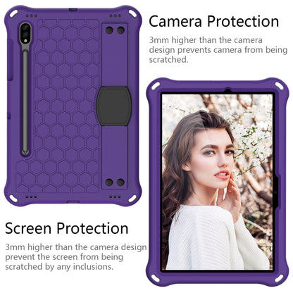 For Samsung Galaxy Tab S8 / Tab S7 Honeycomb Design EVA + PC Tablet Case with Strap(Purple+Black) by buy2fix