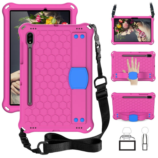 For Samsung Galaxy Tab S8 / Tab S7 Honeycomb Design EVA + PC Tablet Case with Strap(Rose Red+Blue) by buy2fix